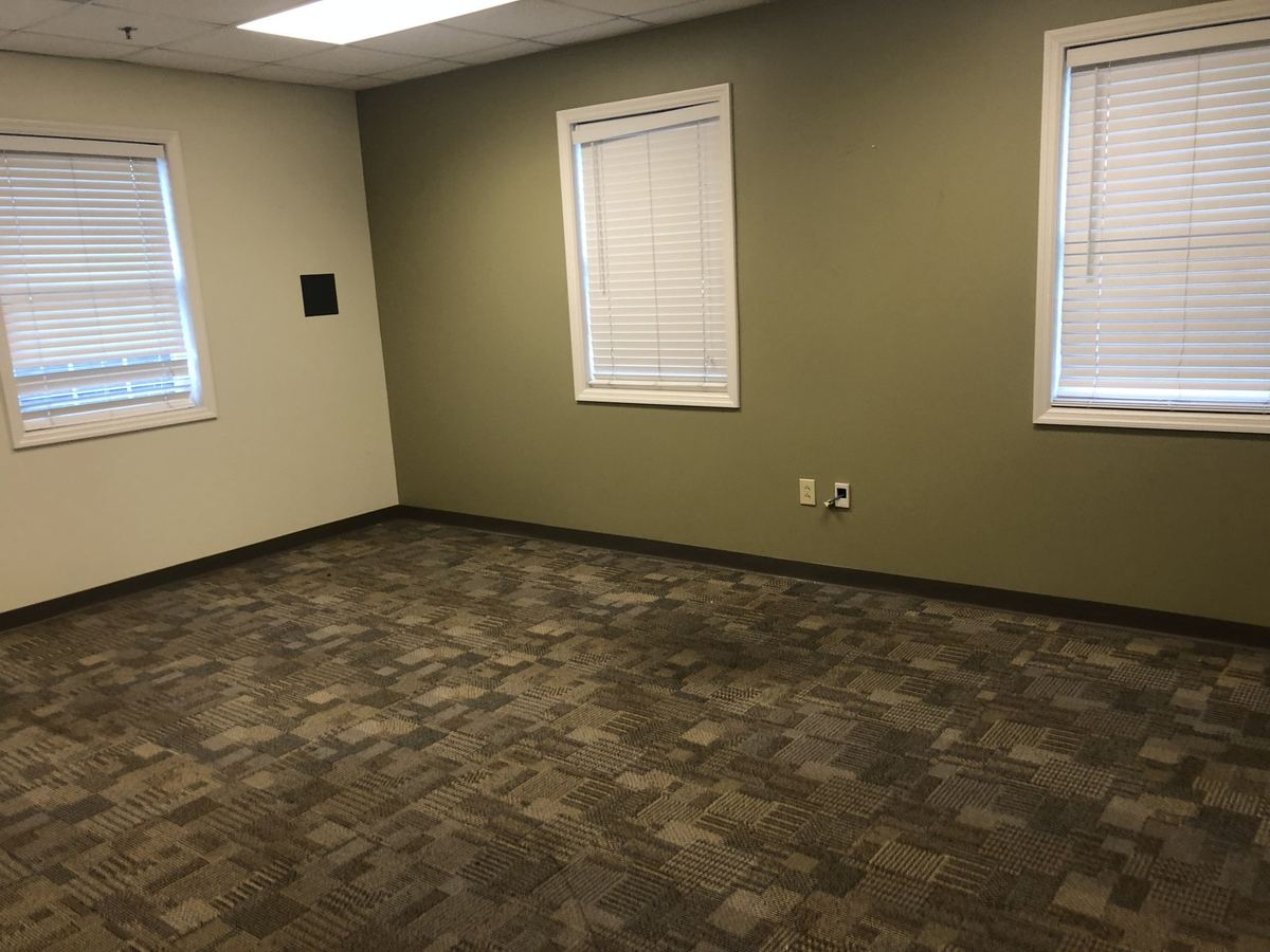 Open office suite with carpet and three windows